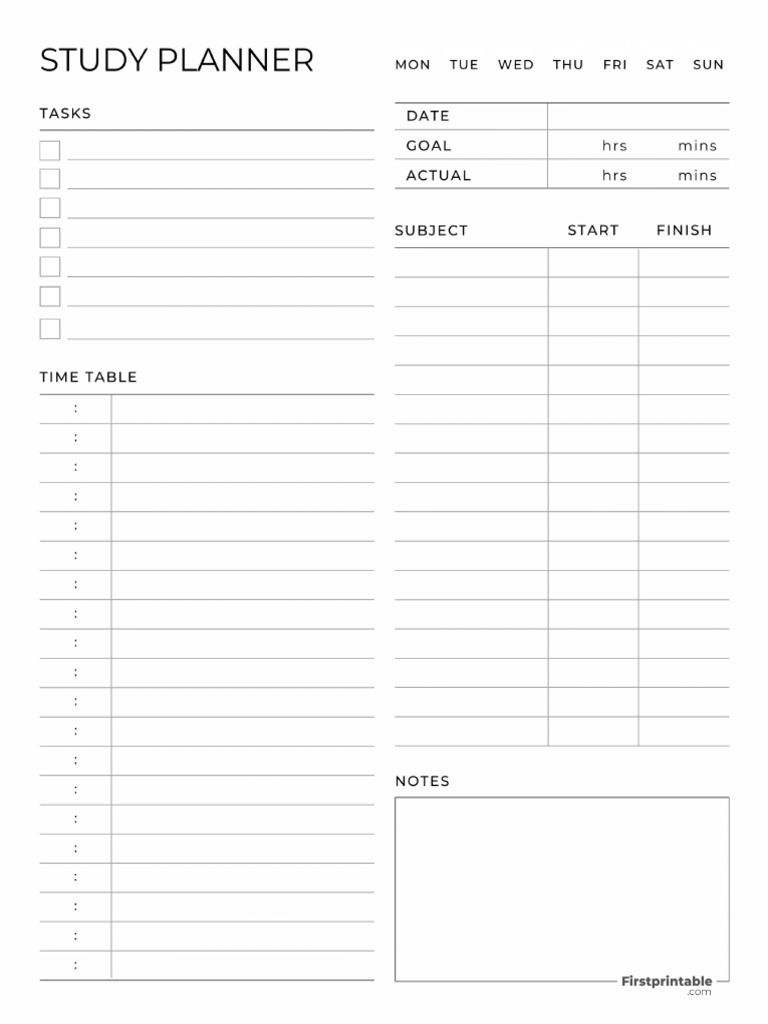 Study Planner Blank Firstprintable Com | PDF