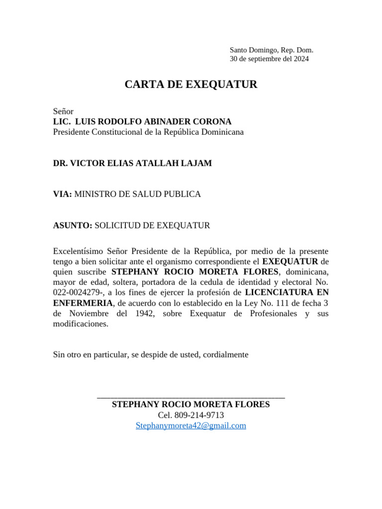 Carta Exequatur Estefany | PDF