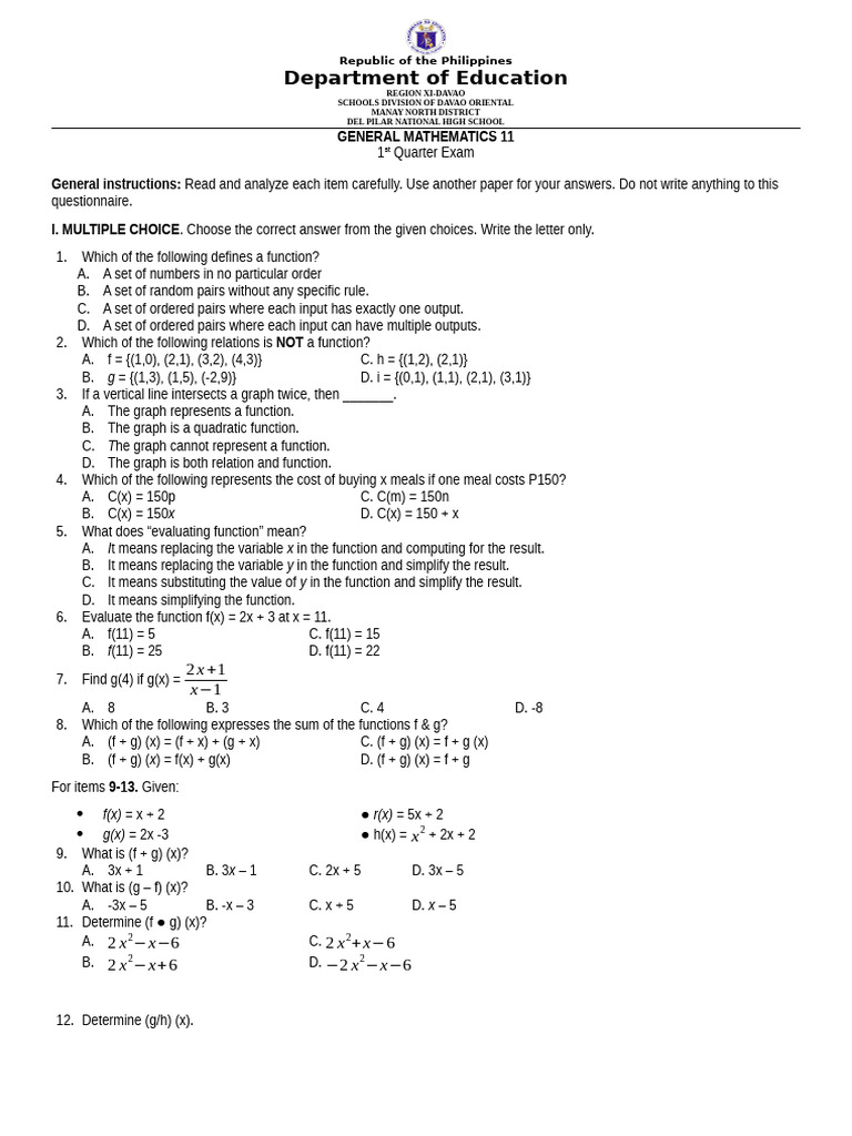 Gen Math TQ | PDF