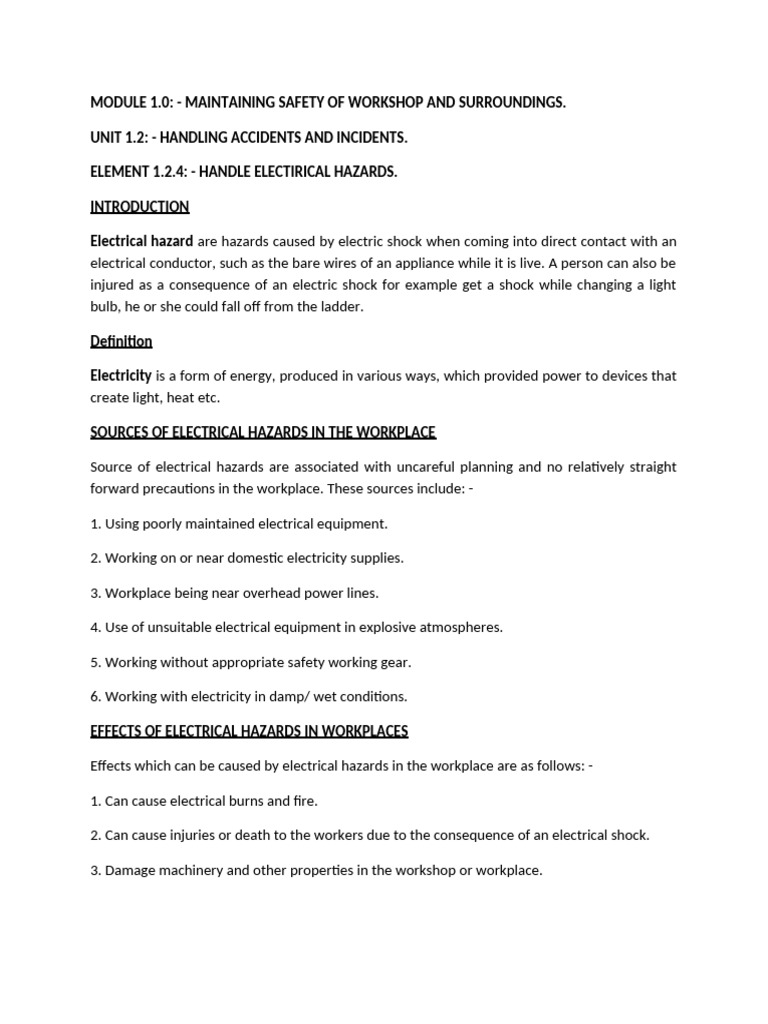 Electrical Hazards Pdf