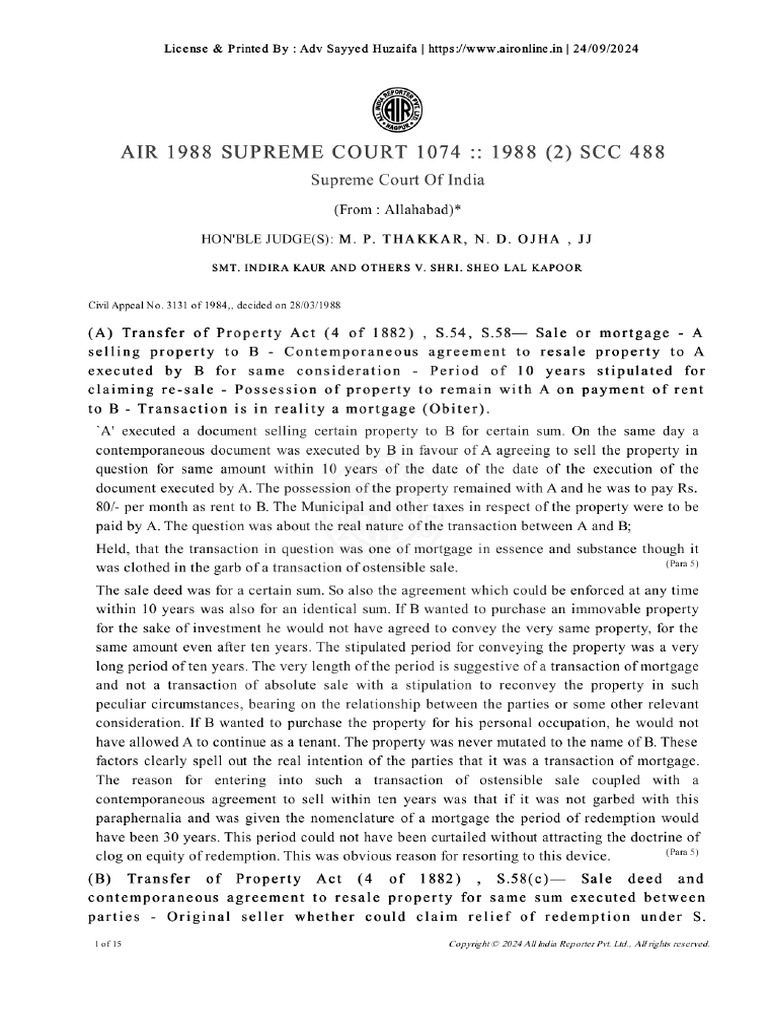Air 1988 Supreme Court 1074 | PDF