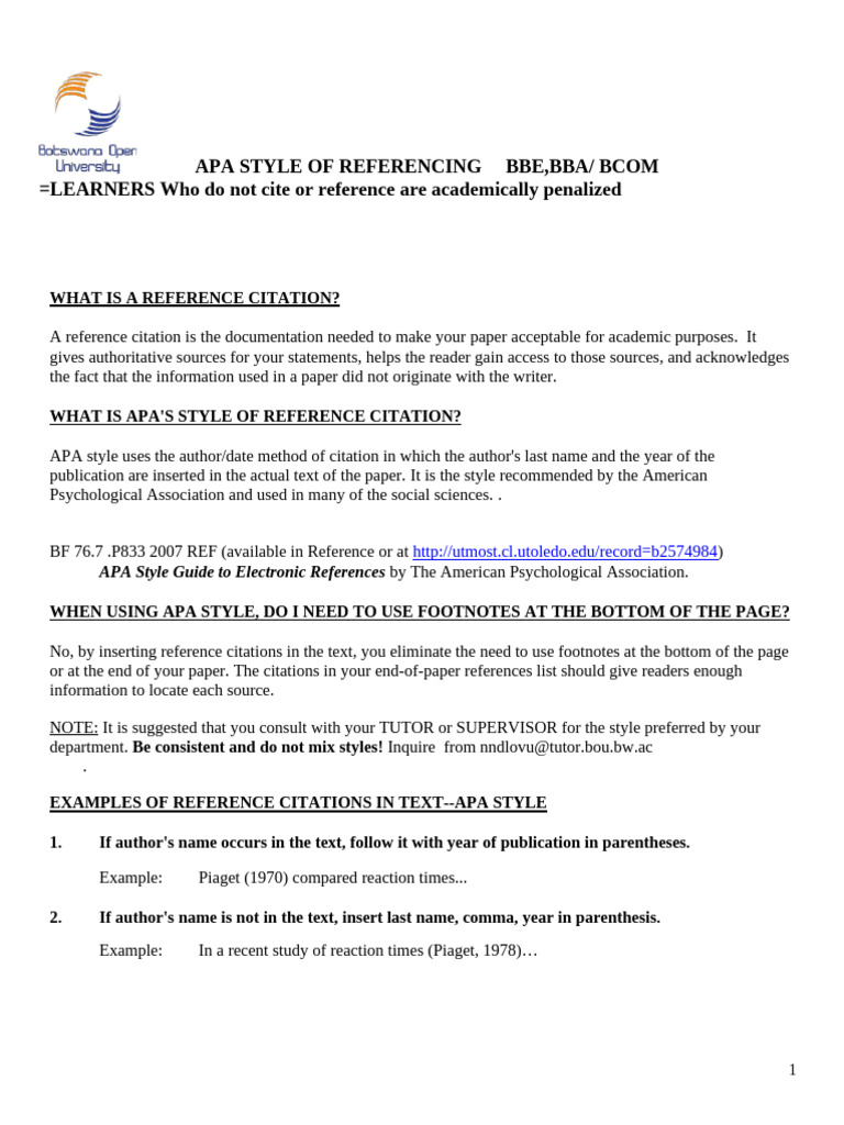 Referencing Apa Style | PDF