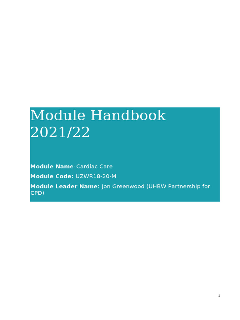 Cardiac Care Module Handbook Level M | PDF