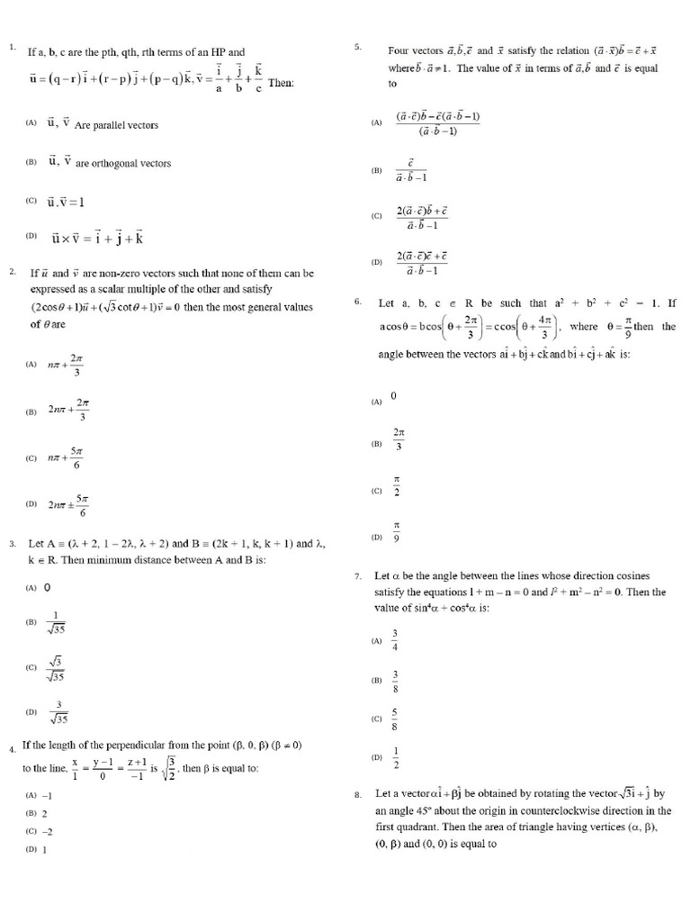 VECTOR 3D Question Paper | PDF