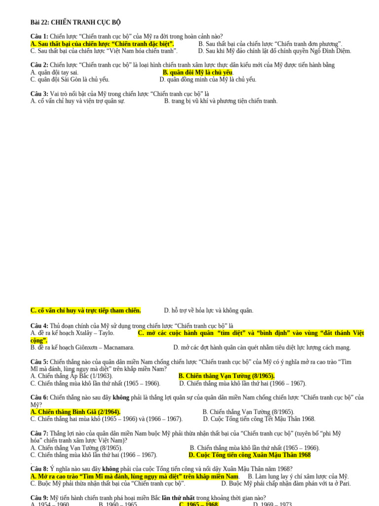 TN Sử Cuối Kì 2 | PDF