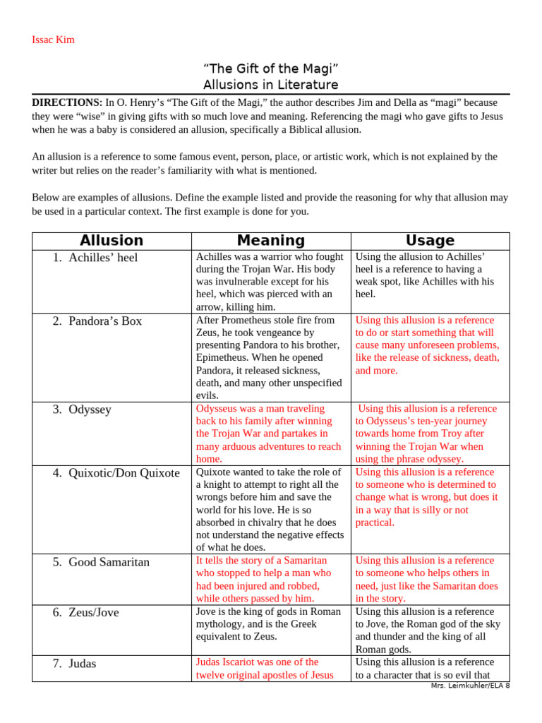 Allusions Worksheet PDF