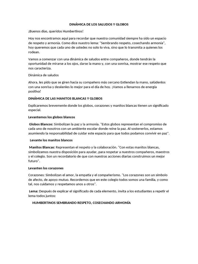 Din mica de los saludos y programa pdf