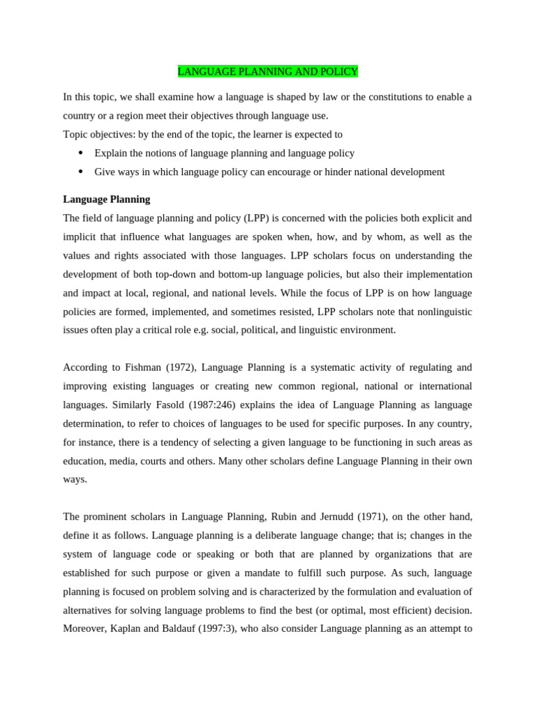 Language Planning and Policy | PDF