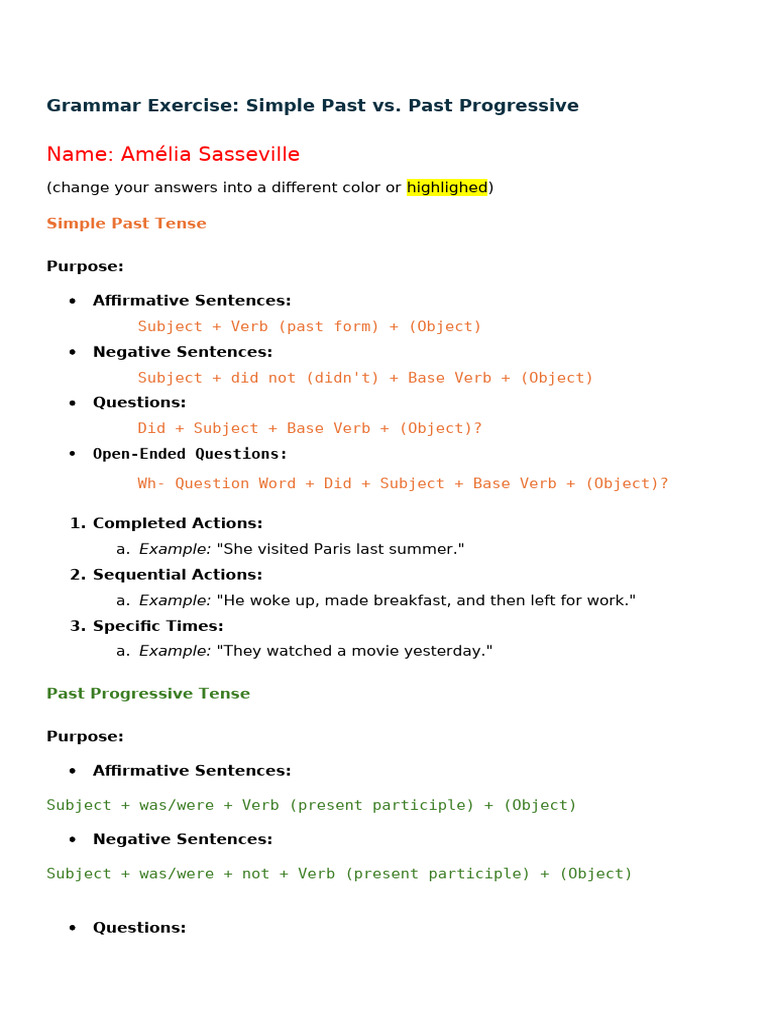 Copie de Simp Past Vs Past Progressive | PDF
