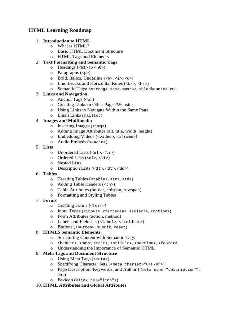 Html learning roadmap pdf