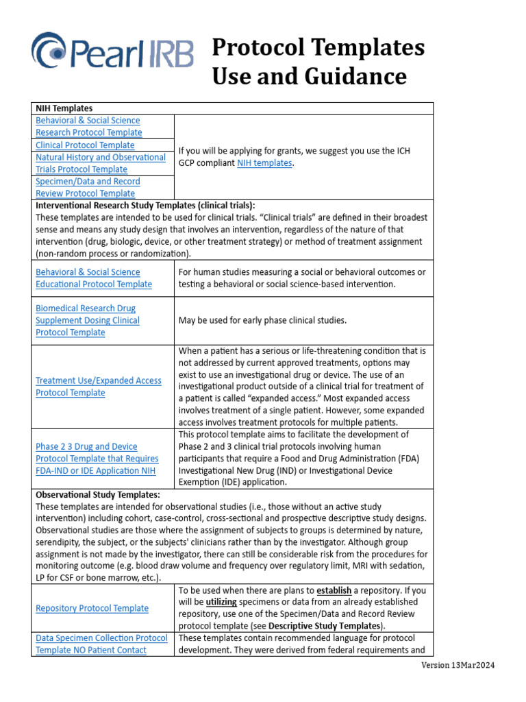 Protocol Templates Use Guidance | PDF
