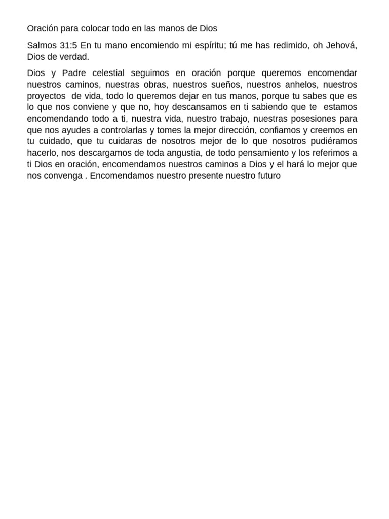 Oración para Colocar Todo en Las Manos de Dios | PDF