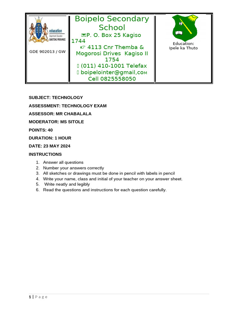 Technology Grade 8 2024 May Exam | PDF