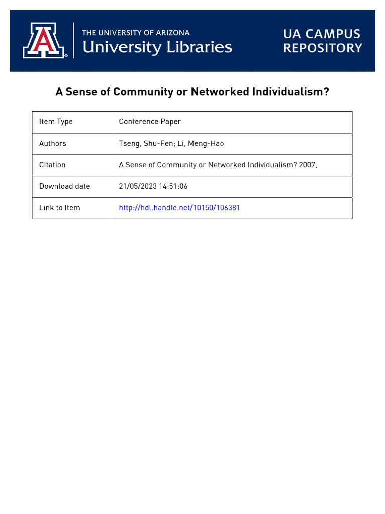 Sense of Community or Networked Individualism | PDF