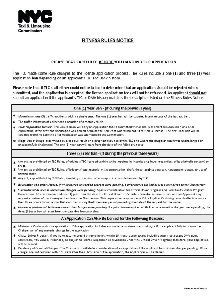 TLC License Application Ban Guidelines | PDF | Department Of Motor ...