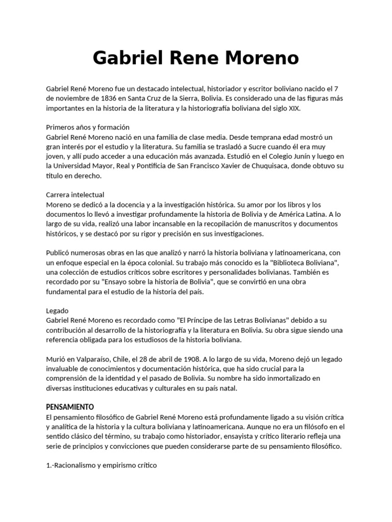 Gabriel Rene Moreno | PDF | Bolivia | Conocimiento