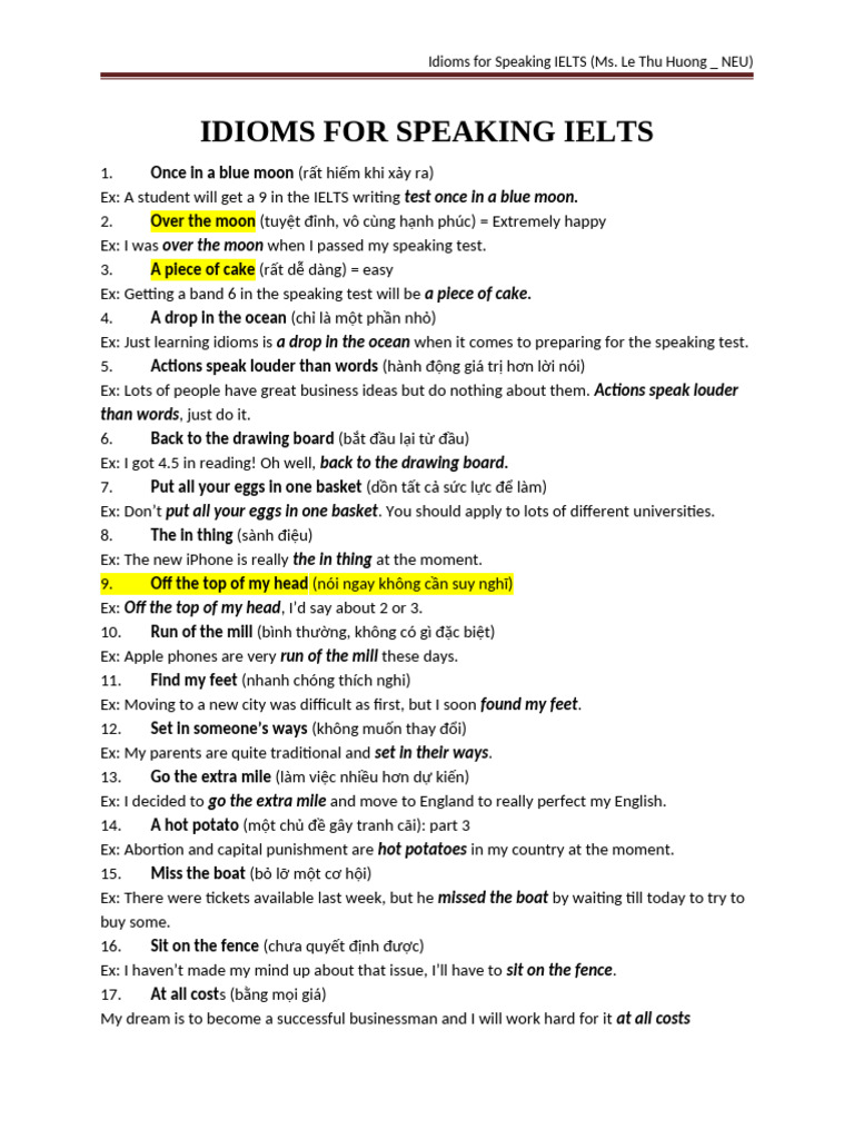 Idioms Speaking IELTS | PDF