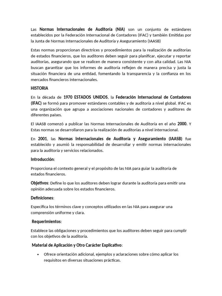 Normas Internacionales de Auditoría (NIA) | PDF | Auditoría | Estado ...