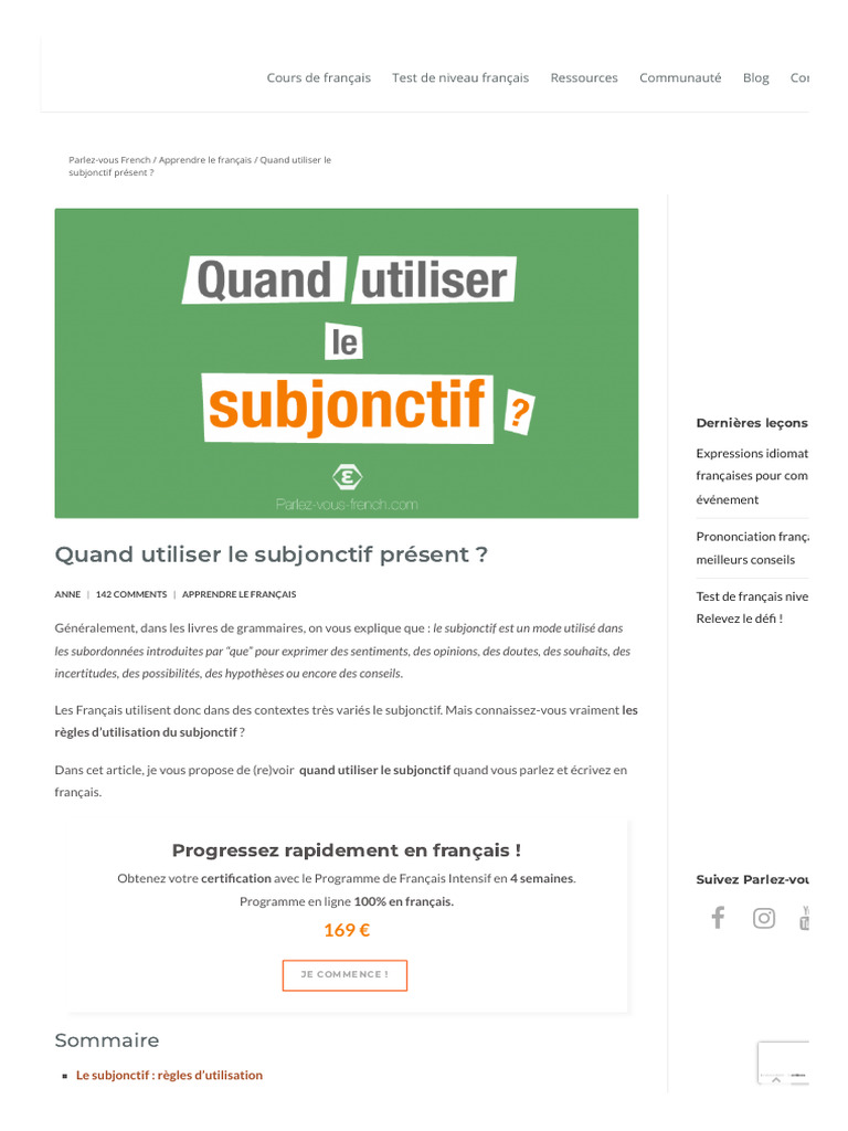 Quand Utiliser Le Subjonctif