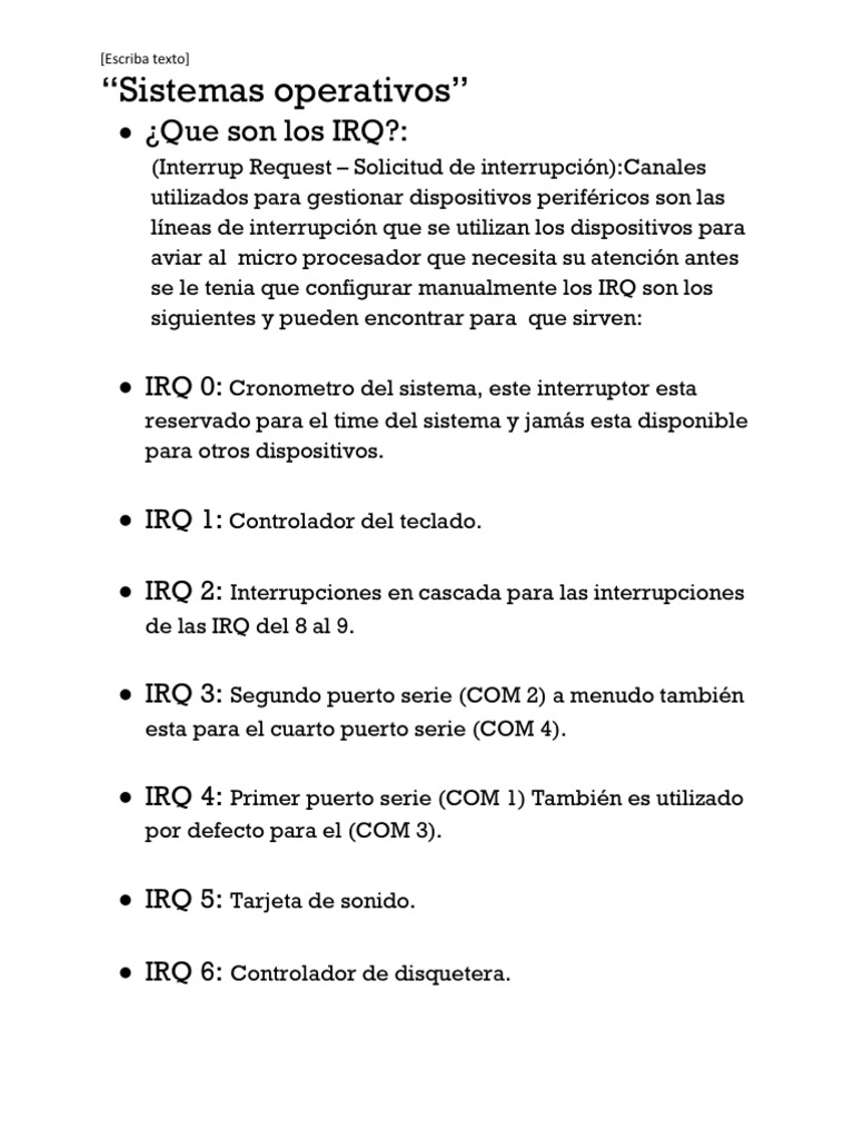 Qué es un IRQ en informática | PDF