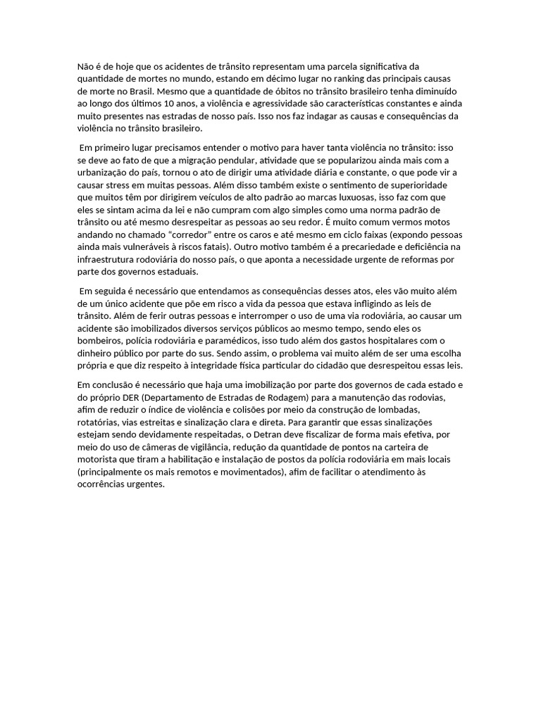 Redação Violência No Trânsito | PDF