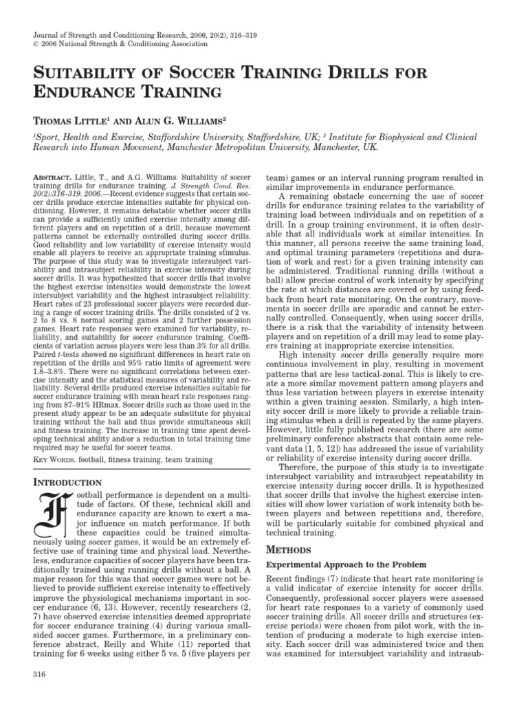 Suitability of Soccer Training Drills For Endurance Training | PDF