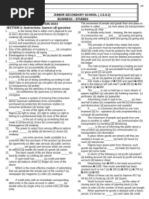 Business Studies JSS3 2ND T-Exam
