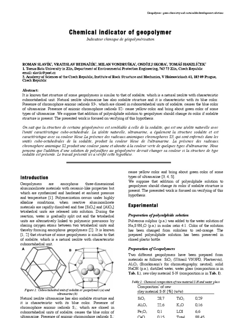 12Chemical Indicator of Geopolymer PDF Glasses Silicon Dioxide