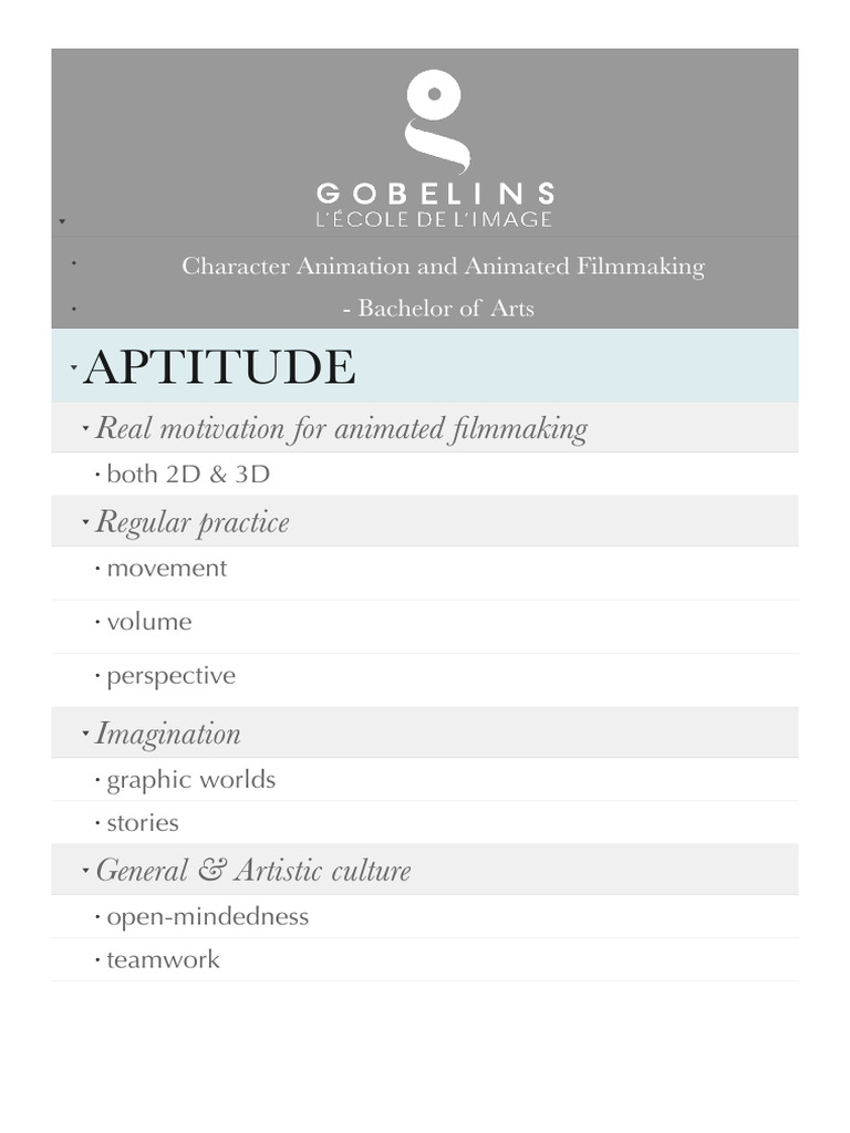 Gobelins Animation Ba Possible Questions | PDF