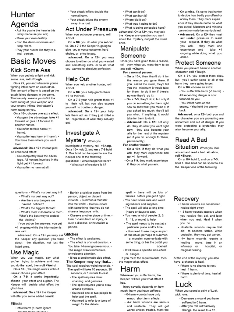 Hunter reference pdf