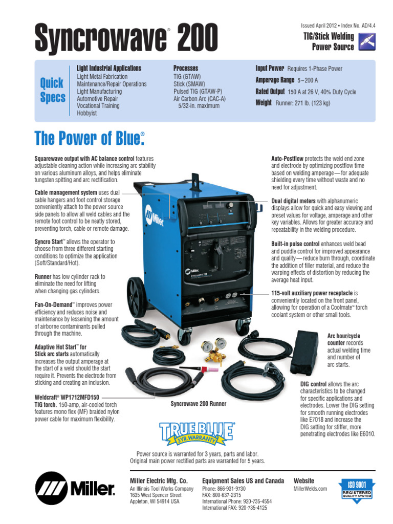 Miller Syncorwave 200 Spec Sheet | PDF | Welding | Construction