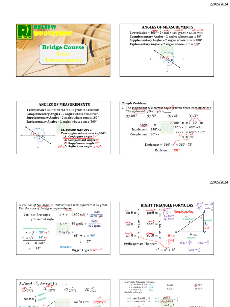 Understanding Angles and Triangles | PDF | Trigonometric Functions ...