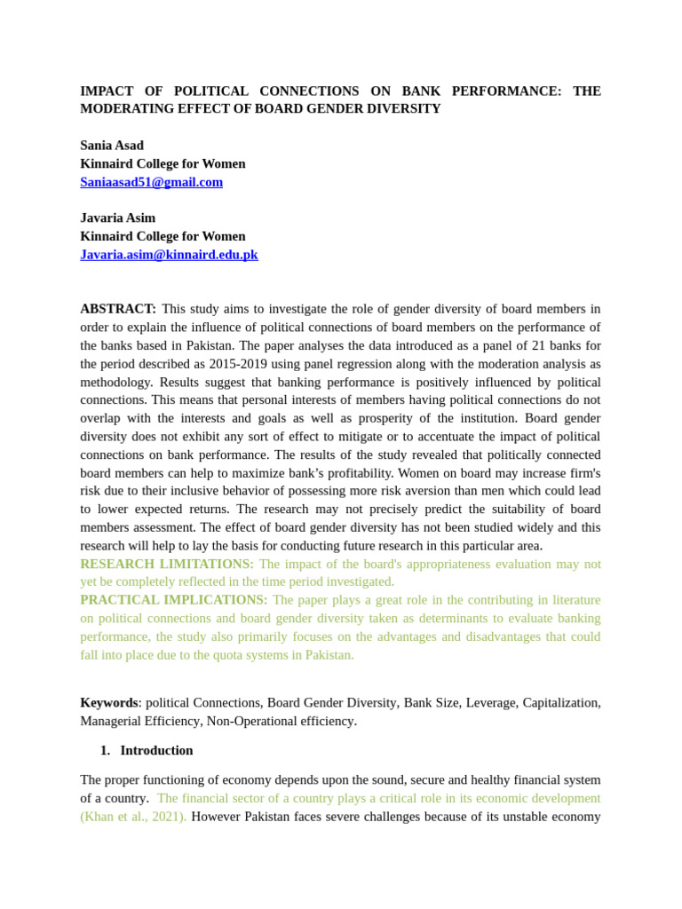 Impact of Political Connections On Bank Performance: The Moderating ...