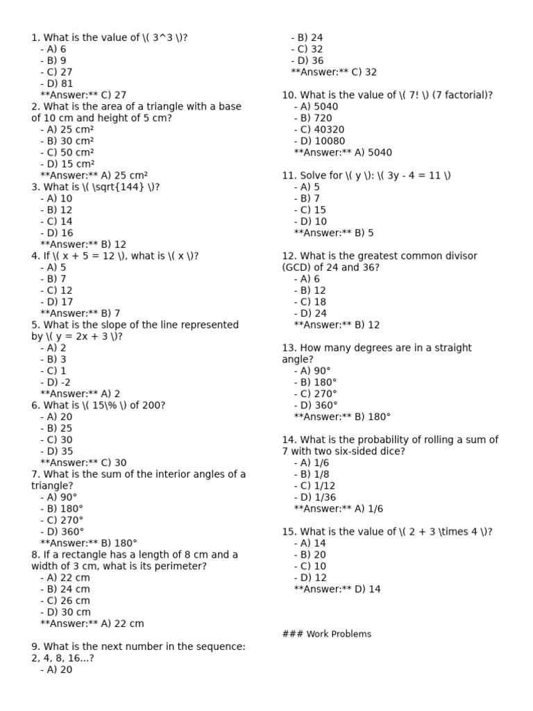 Math Quiz Questions and Answers | PDF | Interest | Teaching Methods ...