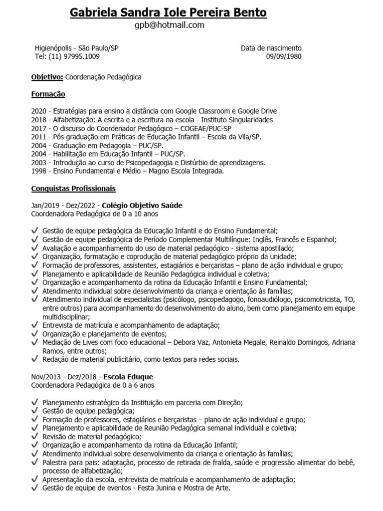 CV - Gabriela Bento - Coord | PDF