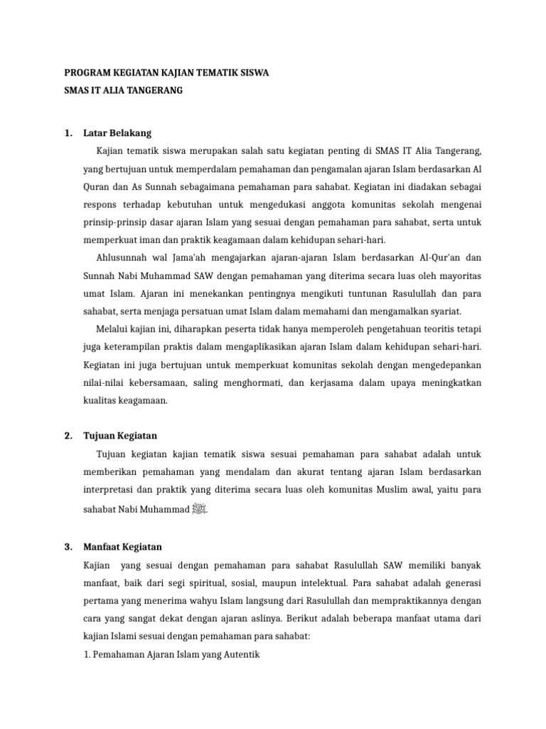 Program Kegiatan Kajian Tematik Siswa | PDF