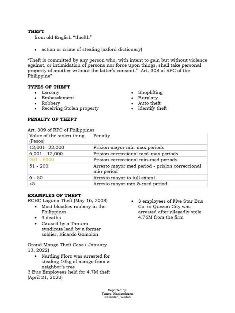 Theft Report | PDF