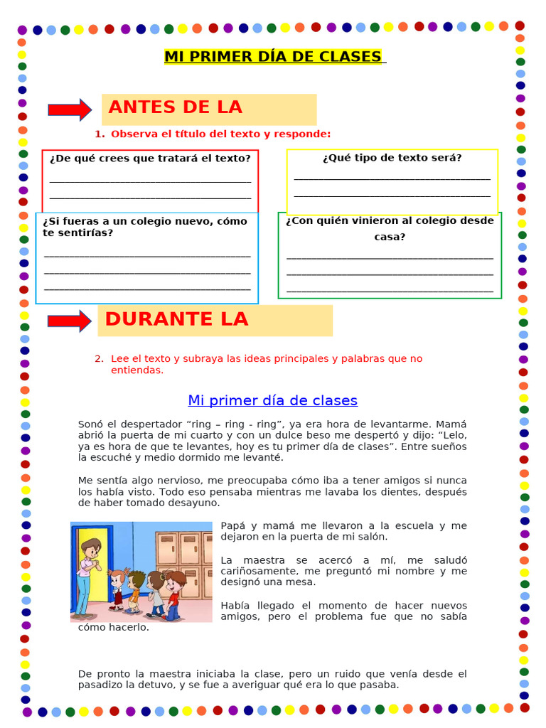 LUNES A - Ficha - Mi Primer Dia de Clases | PDF