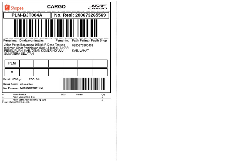 Cargo Order Details for Fatih Fatinah | PDF