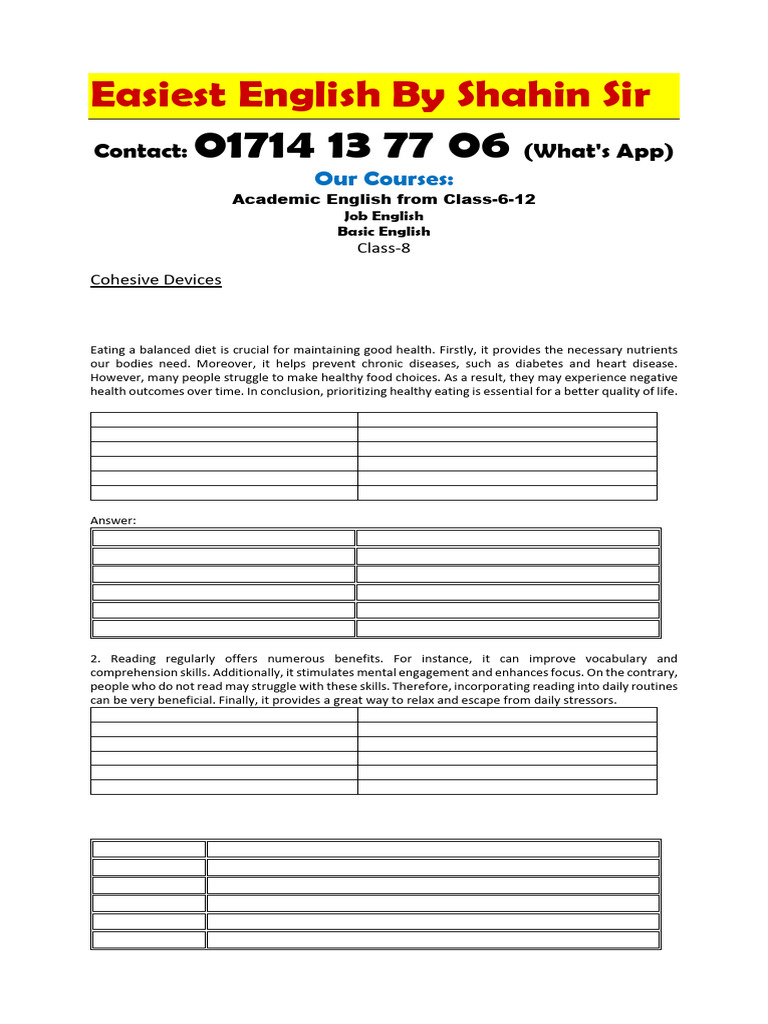 Class 8 cohesive devices question no 4 pdf