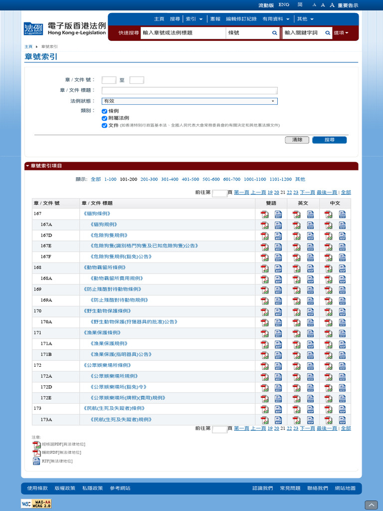 電子版香港法例 - 章號索引 | PDF
