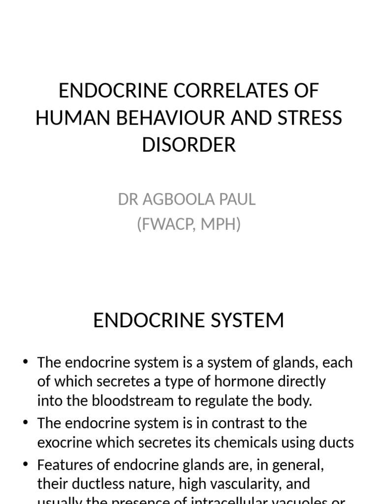 Endocrine Correlates of Human Behaviour and Sress Disorder | PDF