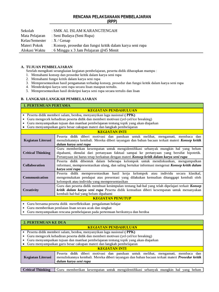 RPP Seni Rupa-4 | PDF