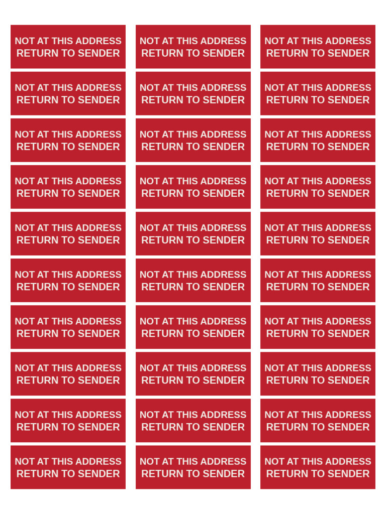NOT AT THIS ADDRESS RETURN TO SENDER Label | PDF