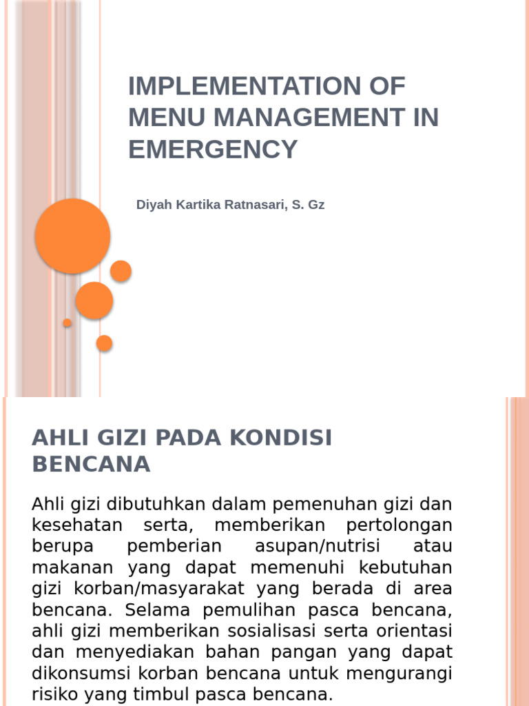 Implementation of Menu Management in Emergency | PDF