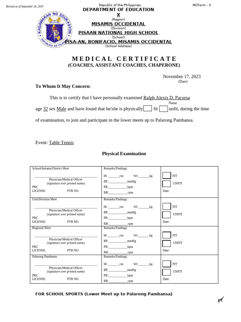 Medical for coaches asst coaches chaperones pdf