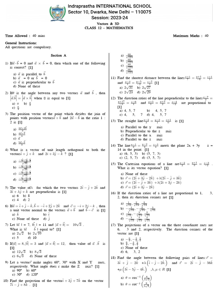 Vectors and 3D Geometry CBSE | PDF