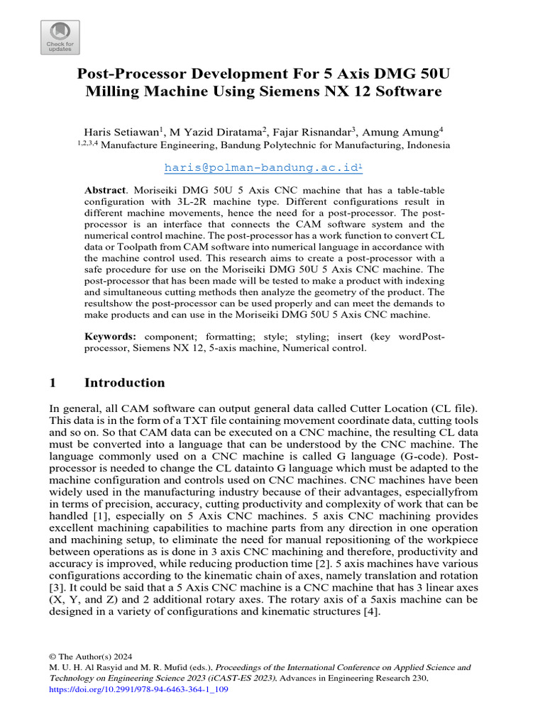 Post-Processor Development For 5 Axis DMG 50U Milling Machine Using ...