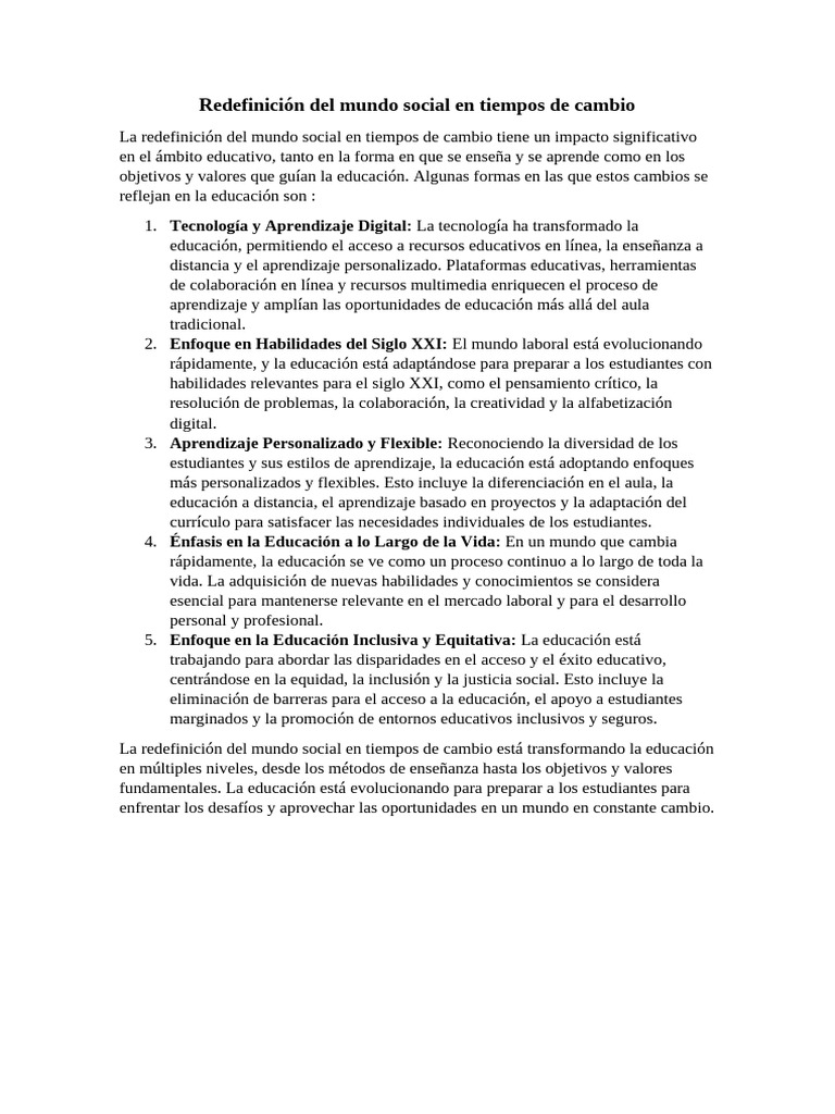 Redefinición Del Mundo Social en Tiempos de Cambio | PDF