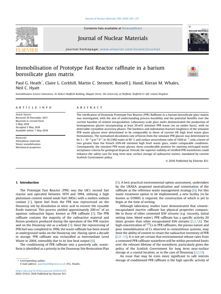 Immobilisation of Prototype Fast Reactor Raffinate in A Barium ...